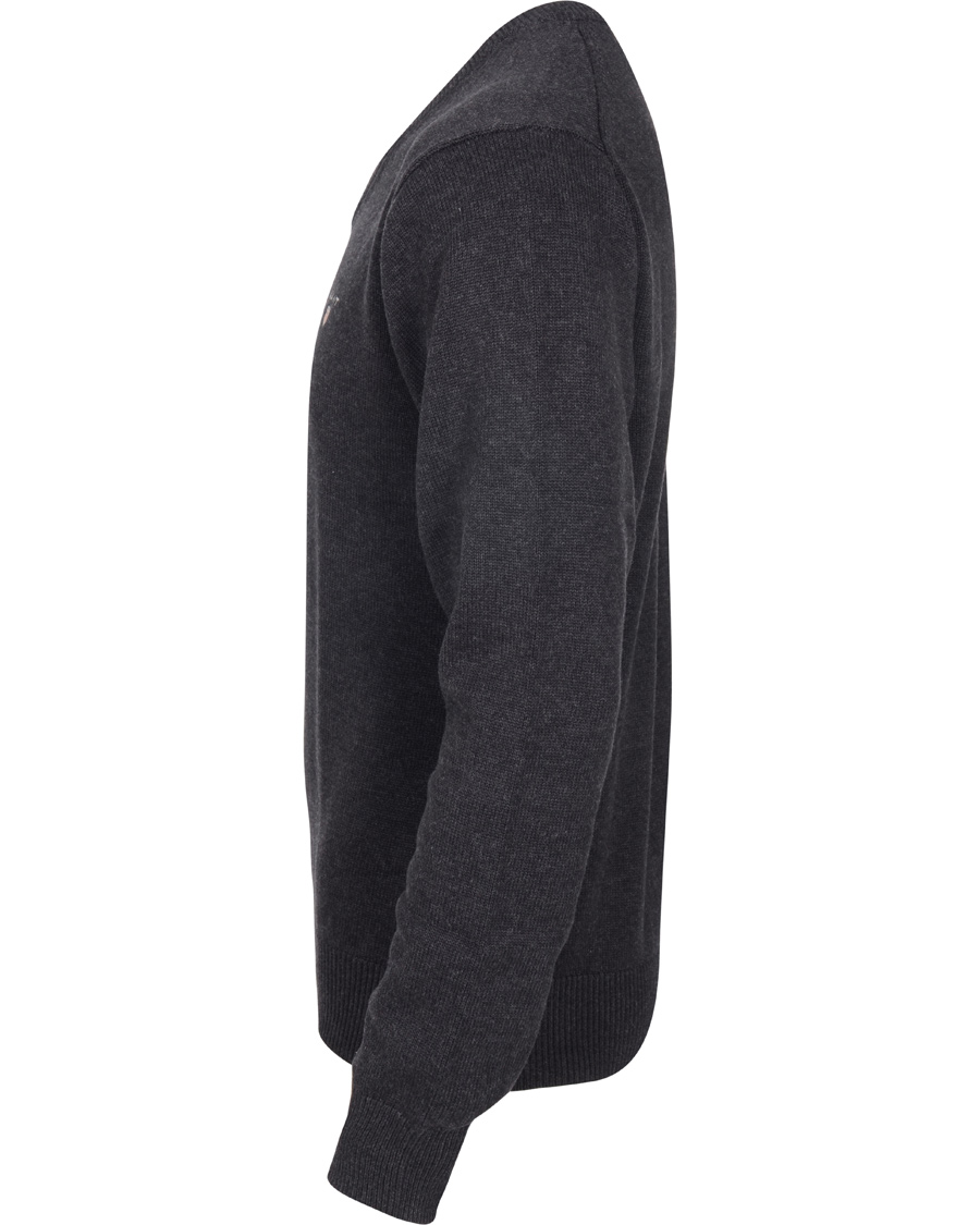 Heren | Truien | GANT | Solid Cotton V-neck Dark Charcoal Melange