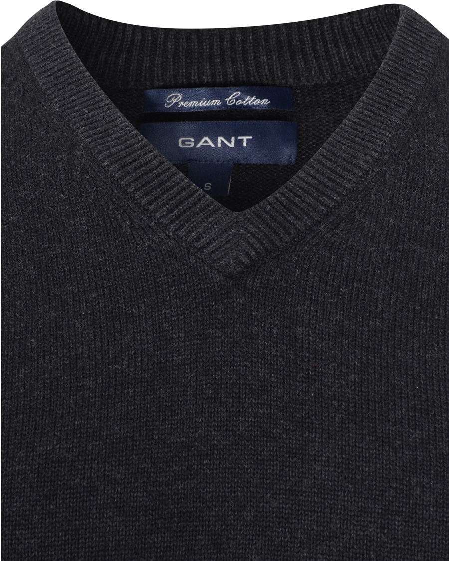 Heren | Truien | GANT | Solid Cotton V-neck Dark Charcoal Melange