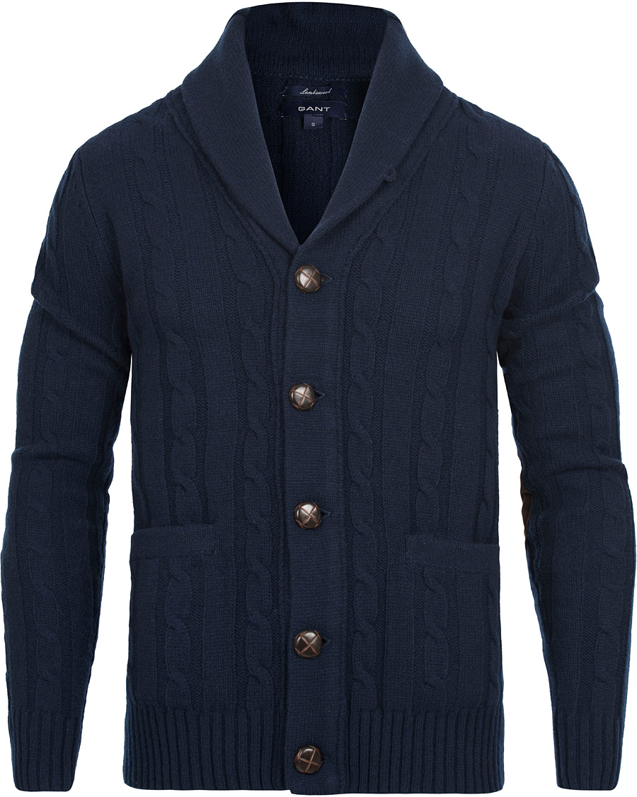 Heren | Truien | GANT | Lambswool Shawl Cable Cardigan Evening Blue