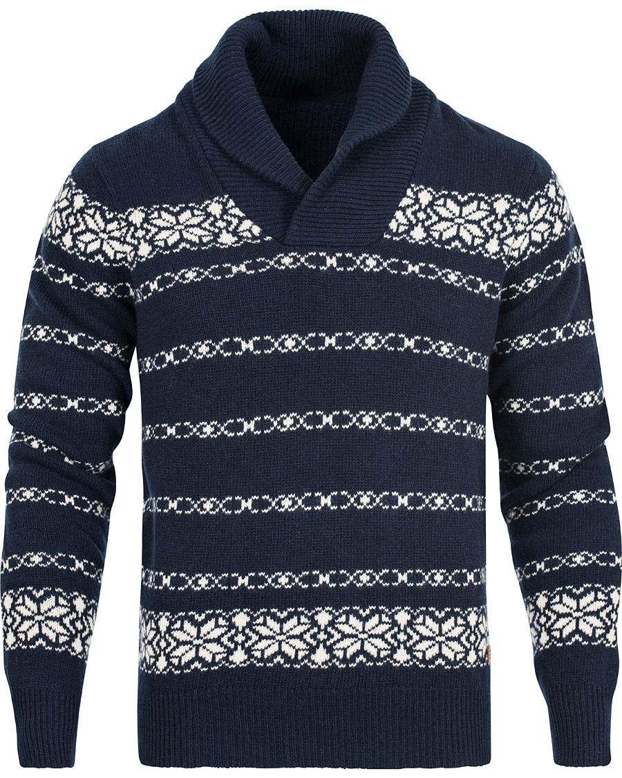 Heren | Truien | GANT | Christmas Snowflake Wool Shawl Evening Blue