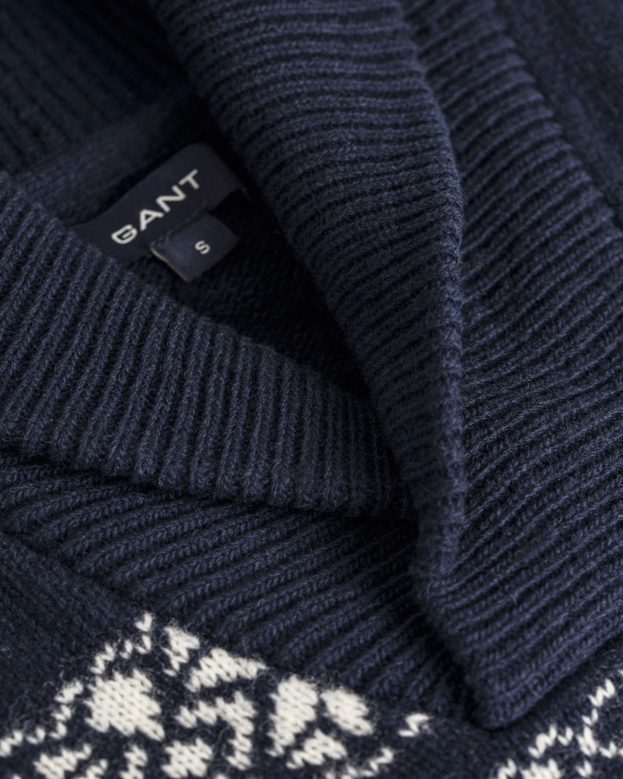 Heren | Truien | GANT | Christmas Snowflake Wool Shawl Evening Blue