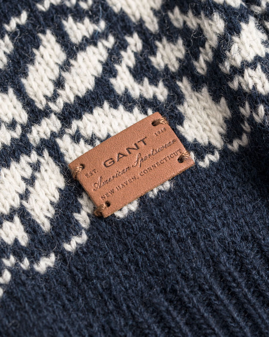Heren | Truien | GANT | Christmas Snowflake Wool Shawl Evening Blue
