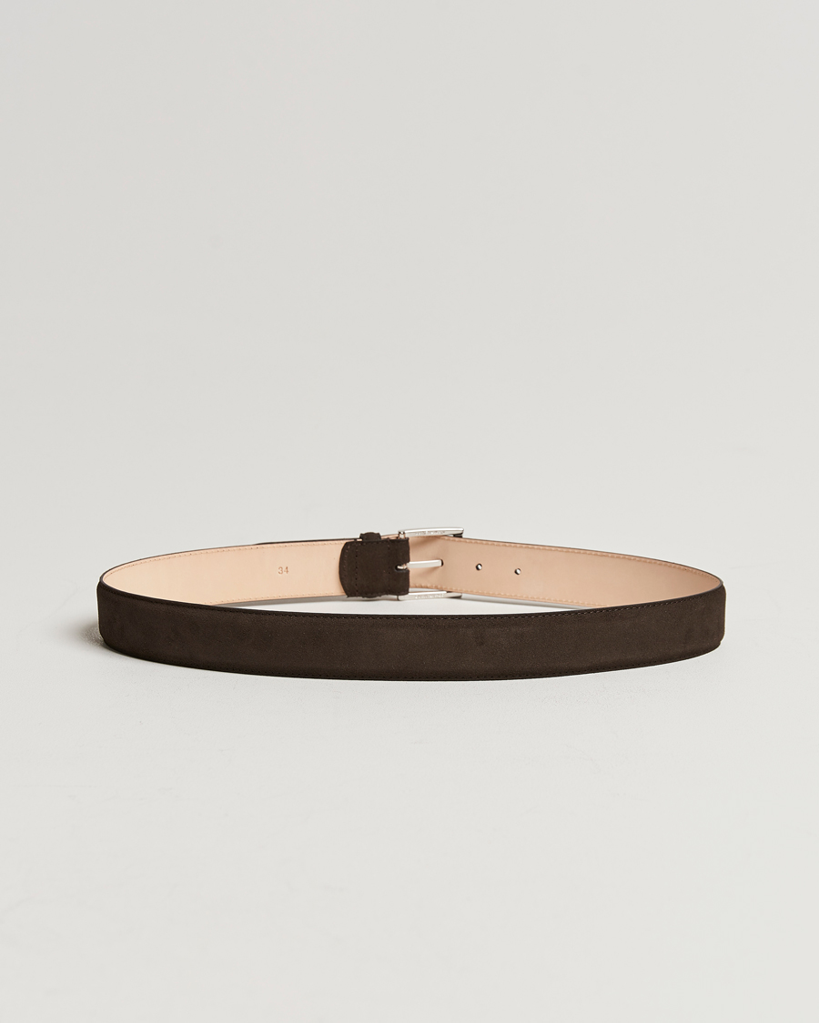 Heren | Leren riemen | Crockett & Jones | Belt 3,2 cm Dark Brown Suede