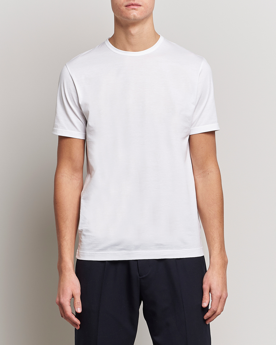 Heren | T-shirts met korte mouwen | Sunspel | Crew Neck Cotton Tee White