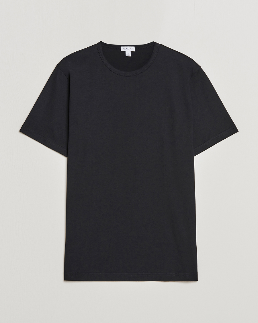 Heren | T-shirts | Sunspel | Crew Neck Q82 Cotton T-Shirt Black