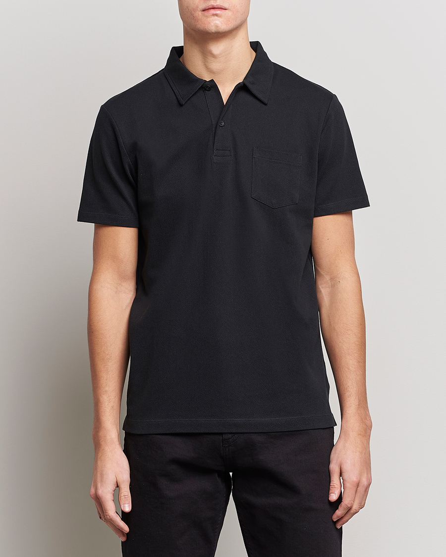 Heren | Poloshirts met korte mouwen | Sunspel | Riviera Polo Shirt Black