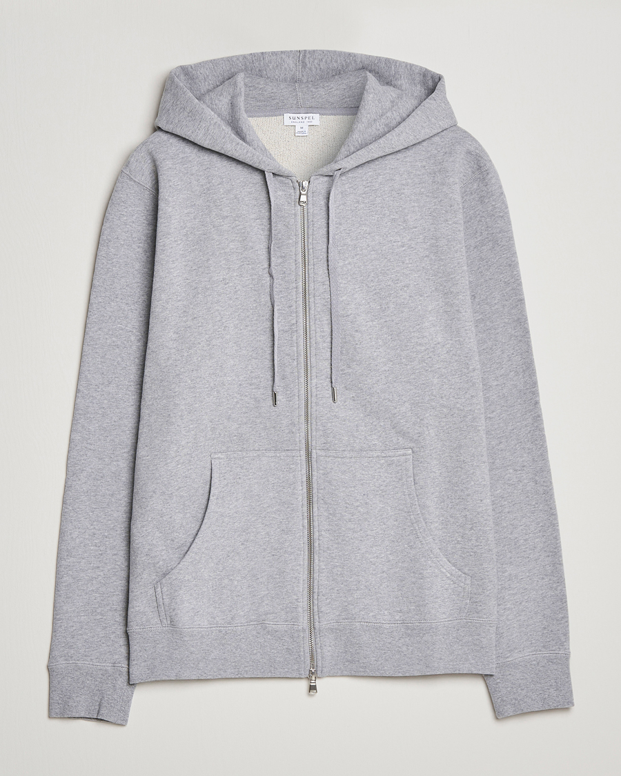 Heren | Truien | Sunspel | Loopback Full Zip Hoodie Grey Melange