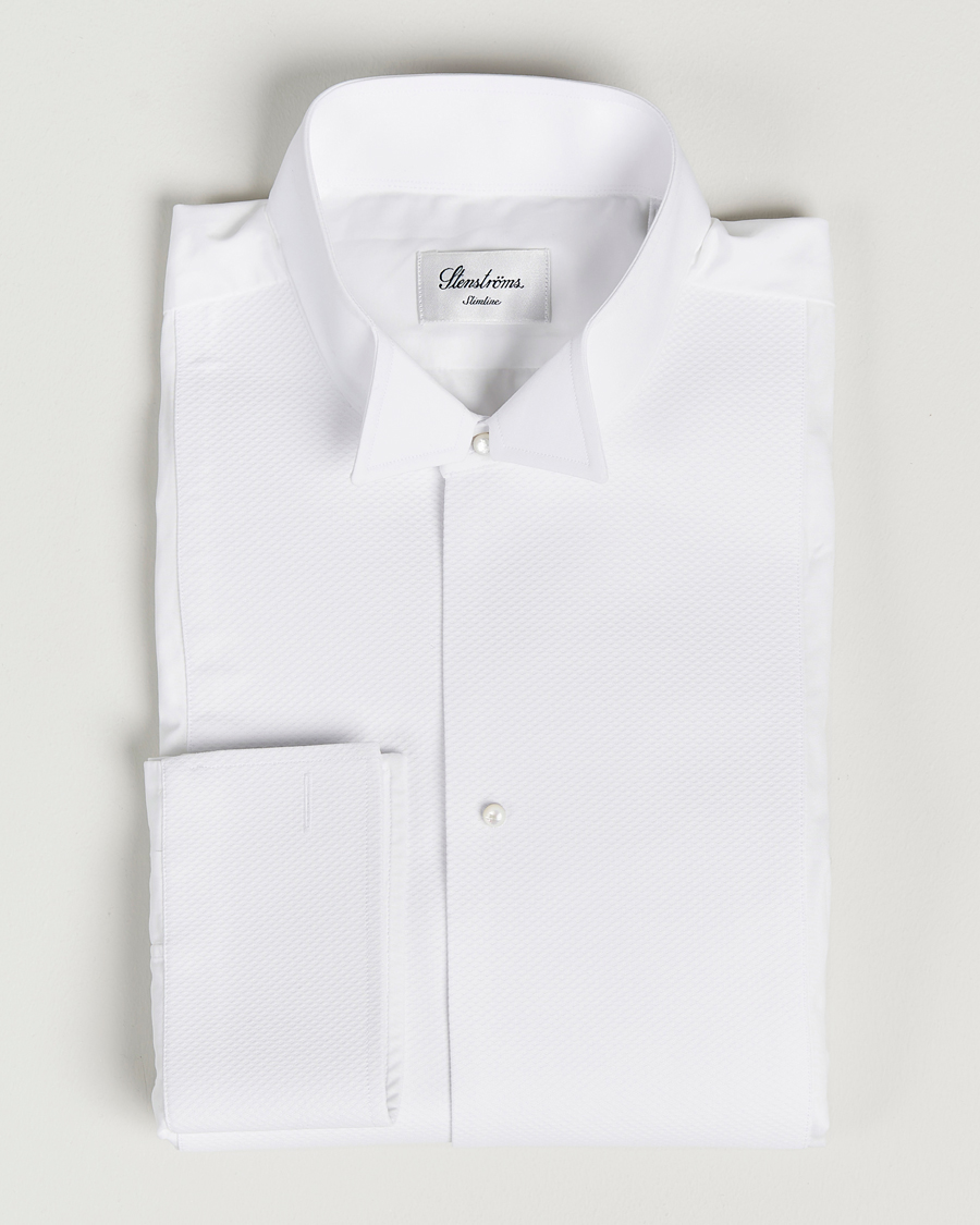 Heren | Overhemden | Stenströms | Slimline Astoria Stand Up Collar Evening Shirt White