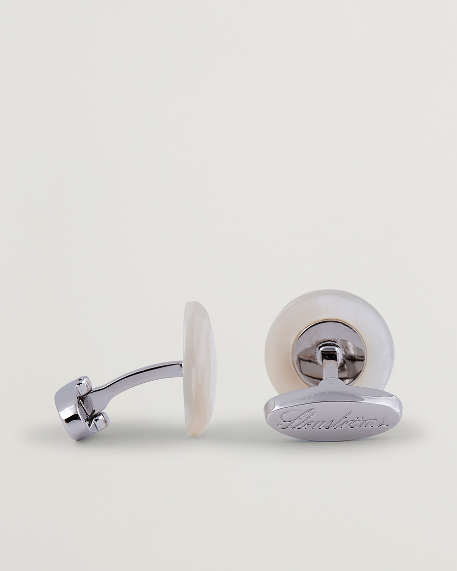 Heren | Zwarte stropdas | Stenströms | Mother of Pearl Cufflink White