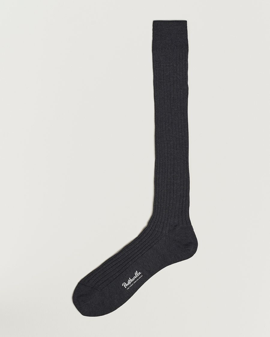 Heren |  | Pantherella | Vale Cotton Long Socks Dark Grey