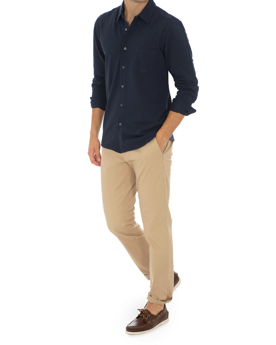 Heren | Overhemden | Sunspel | Long Sleeve Pique Shirt Navy
