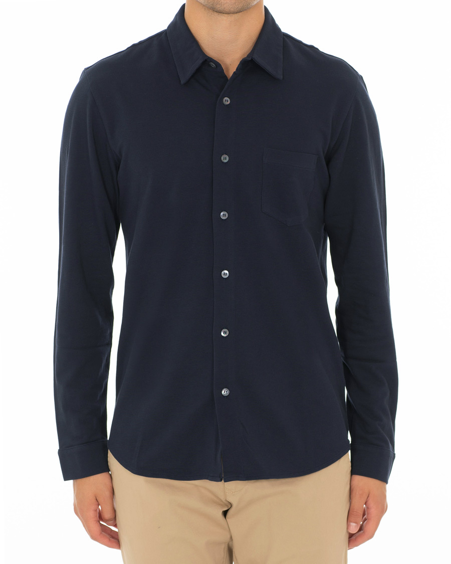 Heren | Overhemden | Sunspel | Long Sleeve Pique Shirt Navy