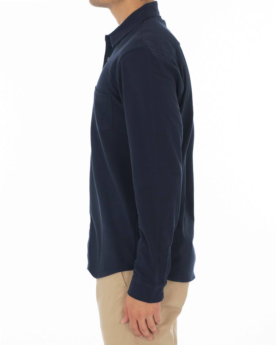 Heren | Overhemden | Sunspel | Long Sleeve Pique Shirt Navy