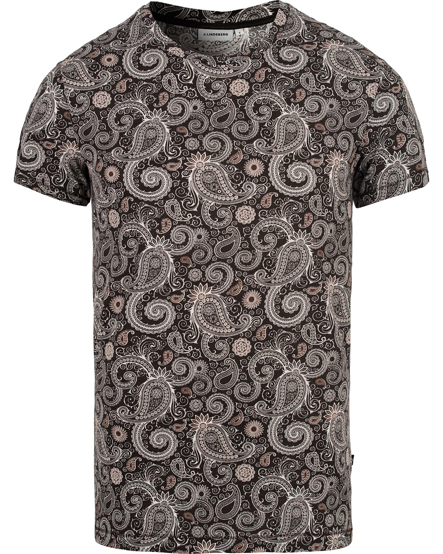 Heren | T-shirts | J.Lindeberg | Sev C Paisley Snug Jersey Tee White/Brown