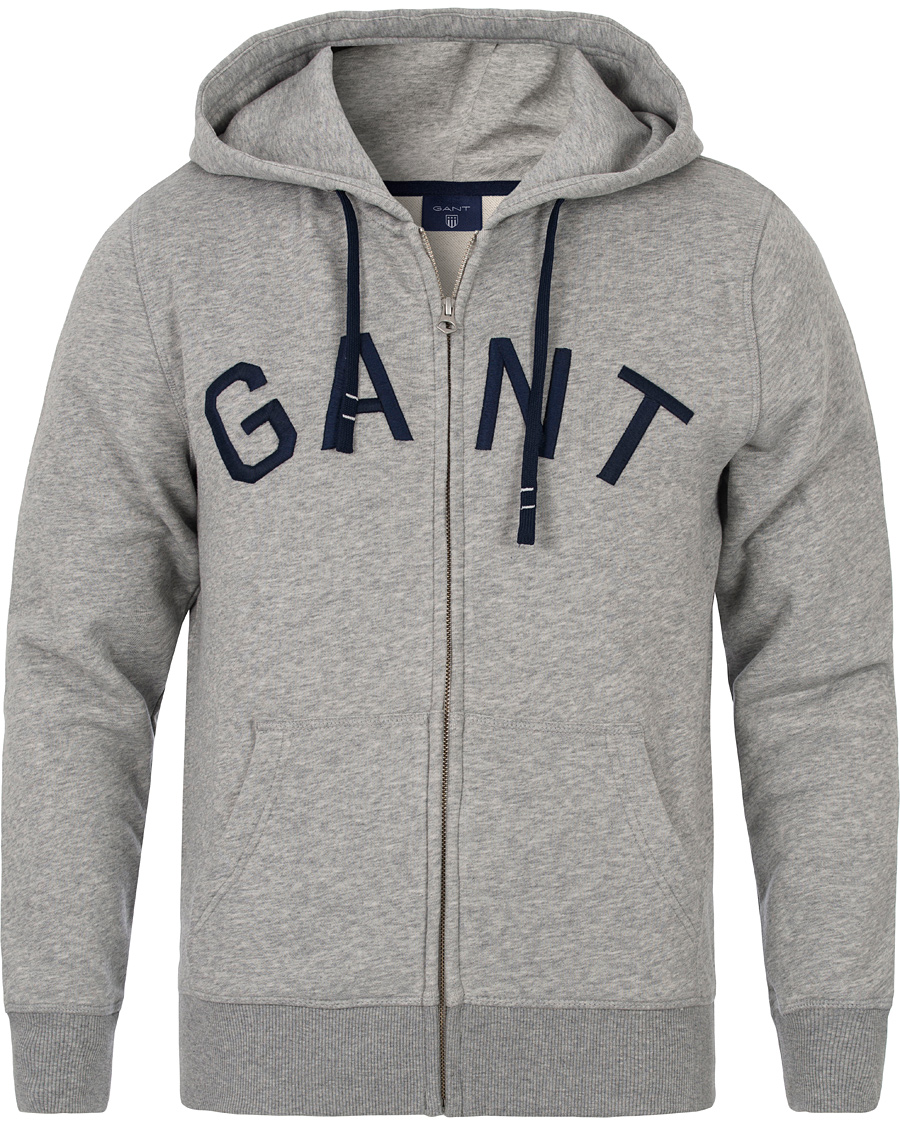 Heren | Truien | GANT | Full Zip Hoodie Light Grey Melange