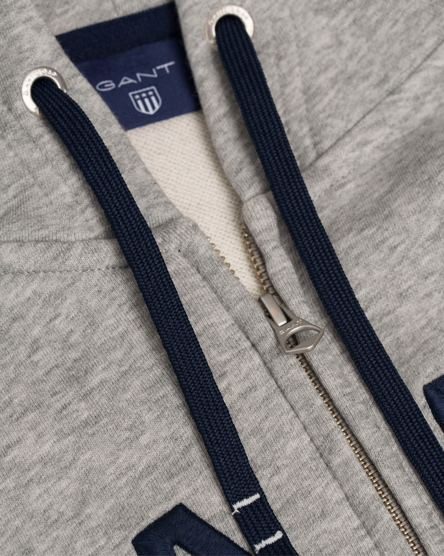 Heren | Truien | GANT | Full Zip Hoodie Light Grey Melange