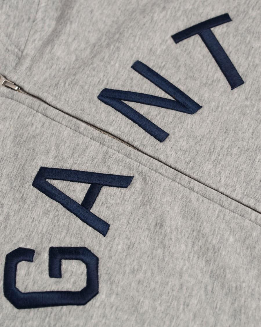 Heren | Truien | GANT | Full Zip Hoodie Light Grey Melange