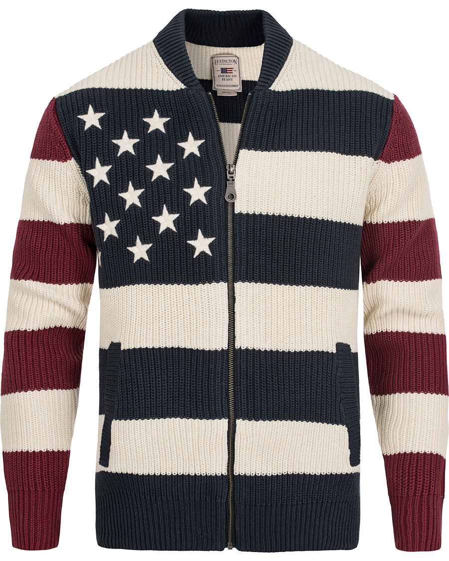 Heren | Truien | Lexington | Jaidon Zip Through Sweater Blue/Red/White Stripe