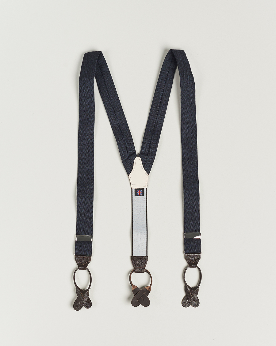 Heren | Albert Thurston Herringbone Braces 40mm Dark Blue | Albert Thurston | Herringbone Braces 40mm Dark Blue