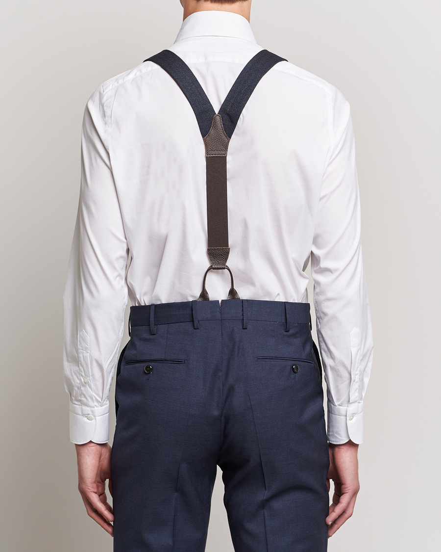 Heren | Albert Thurston Herringbone Braces 40mm Dark Blue | Albert Thurston | Herringbone Braces 40mm Dark Blue