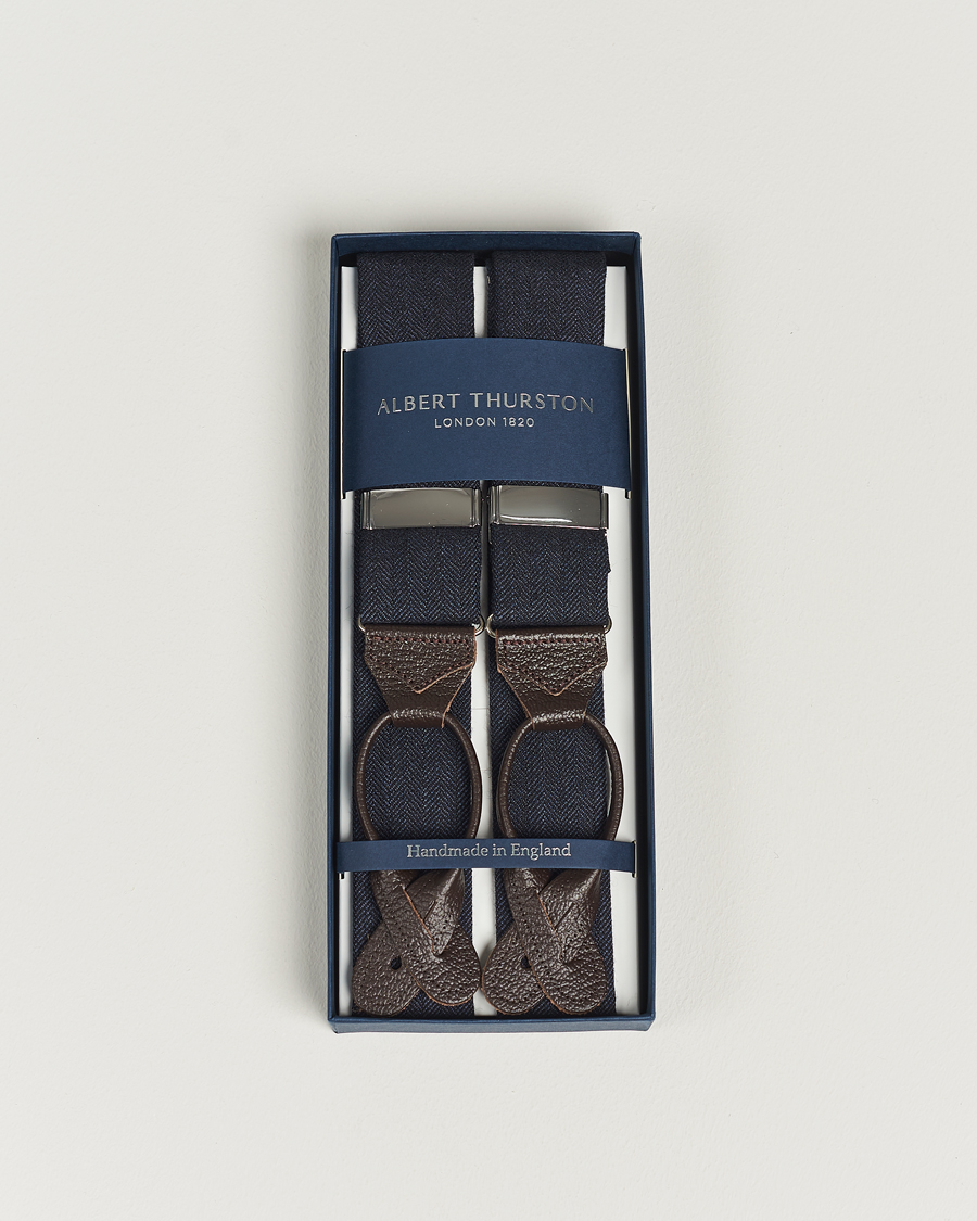 Heren | Albert Thurston Herringbone Braces 40mm Dark Blue | Albert Thurston | Herringbone Braces 40mm Dark Blue