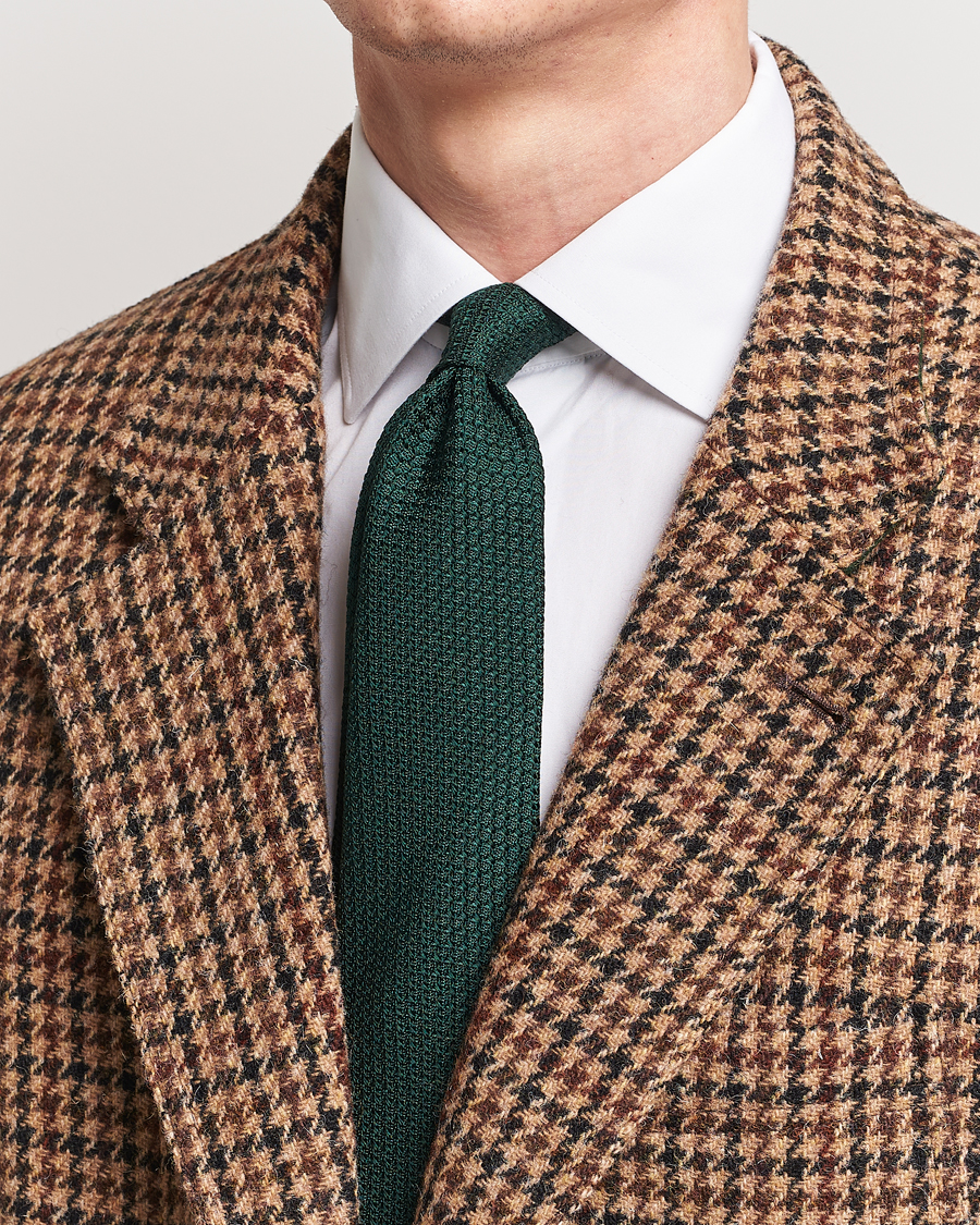 Heren | Best of British | Drake's | Silk Grenadine Handrolled 8 cm Tie Green