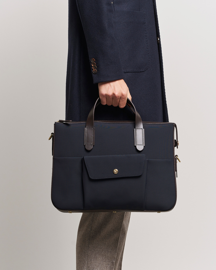 Heren | Business & Beyond | Mismo | M/S Canvas Briefcase Navy/Dark Brown