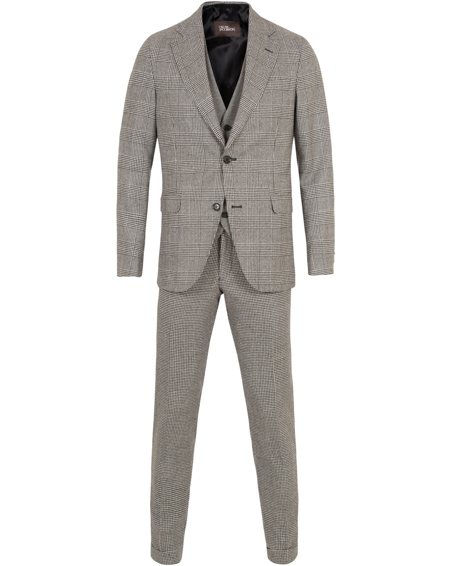 Heren | Pakken | Oscar Jacobson | Egel 3 Piece Split Suit Grey/White