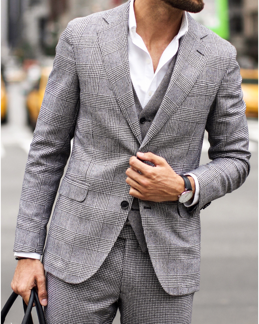 Heren | Pakken | Oscar Jacobson | Egel 3 Piece Split Suit Grey/White