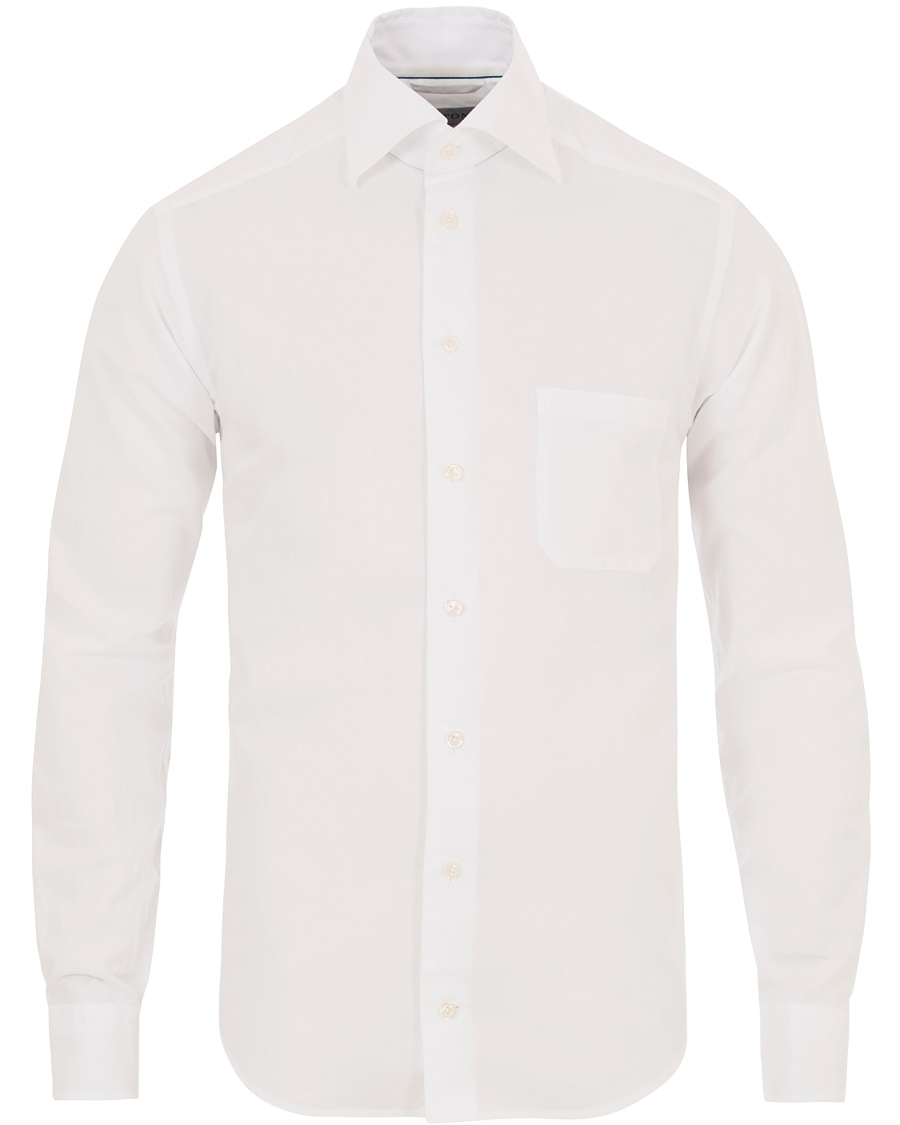 Heren | Overhemden | Eton | Slim Fit Green Ribbon Flannel Shirt White