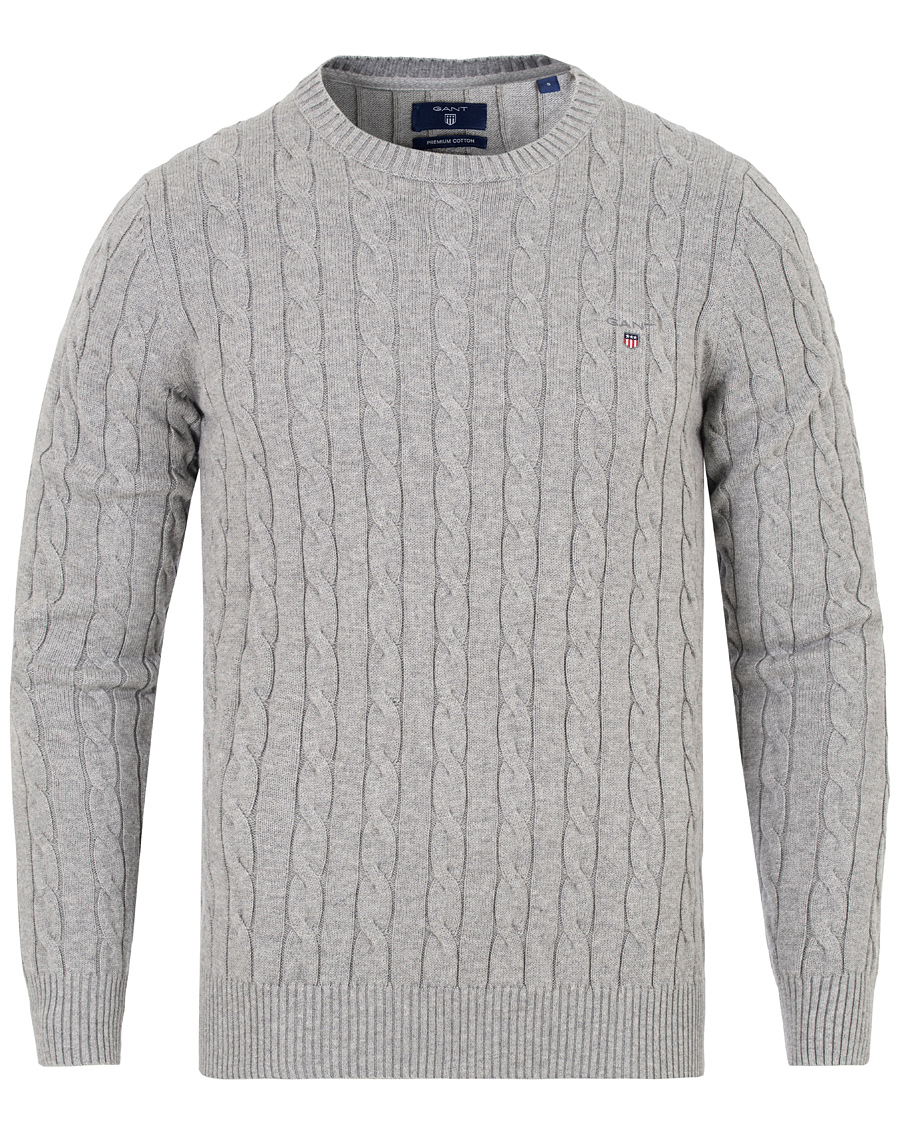 Heren | Truien | GANT | Cotton Cable Crew Pullover Grey Melange