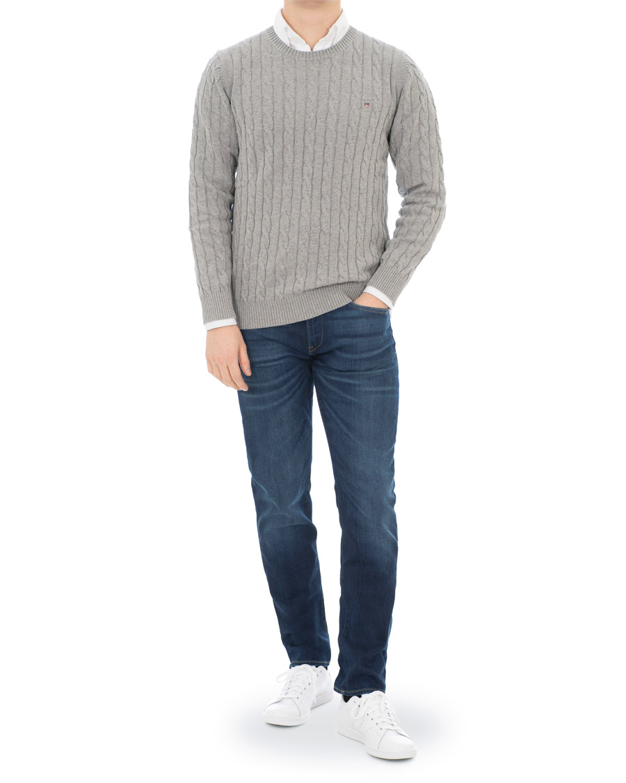 Heren | Truien | GANT | Cotton Cable Crew Pullover Grey Melange