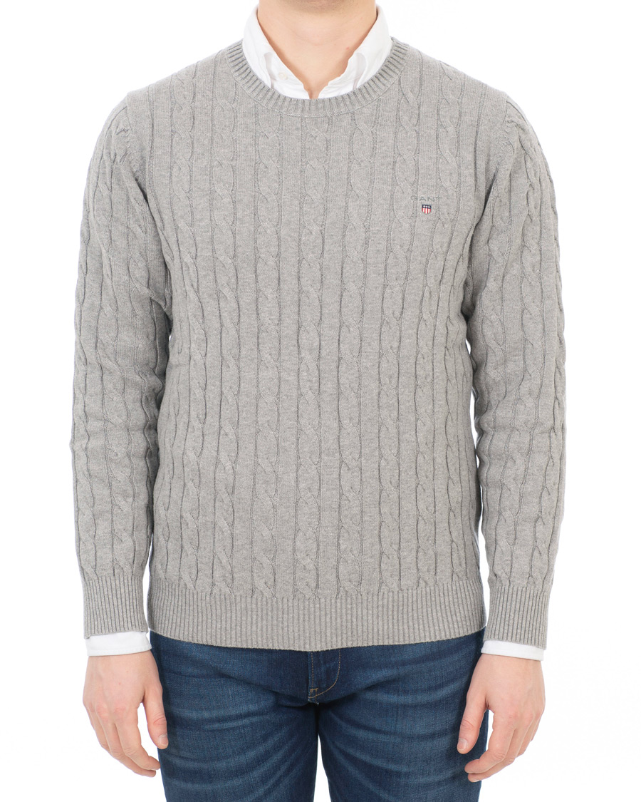 Heren | Truien | GANT | Cotton Cable Crew Pullover Grey Melange