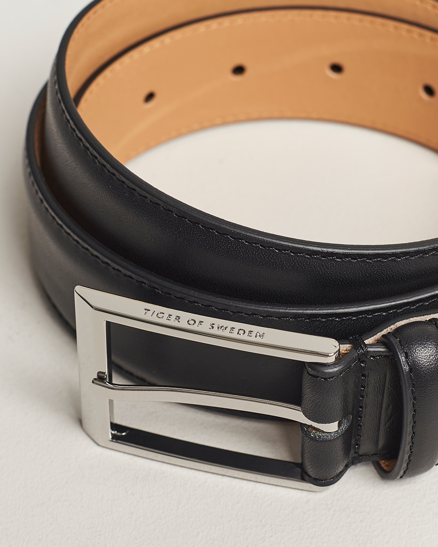 Men | Tiger of Sweden | Tiger of Sweden | Helmi Leather 3,5 cm Belt Black