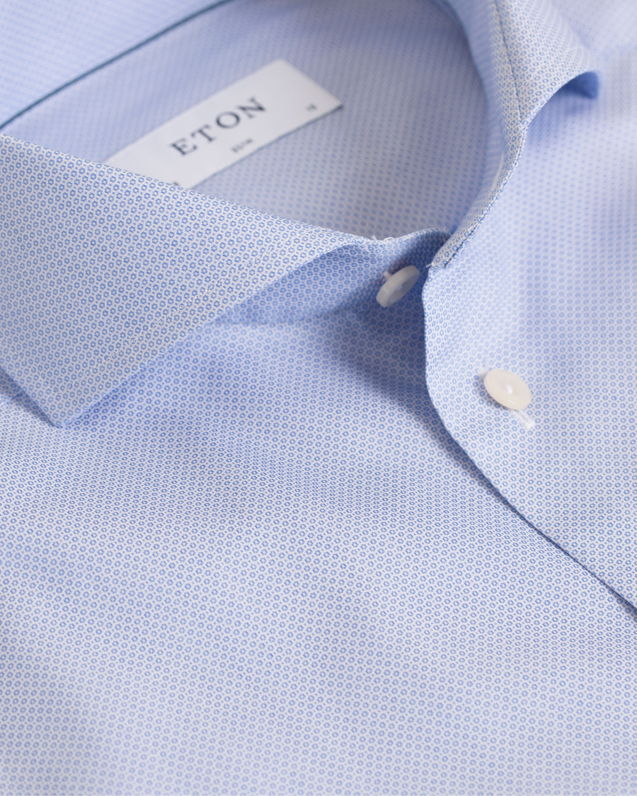 Heren | Overhemden | Eton | Slim Fit Extreme Cut Away Micro Print Shirt Blue