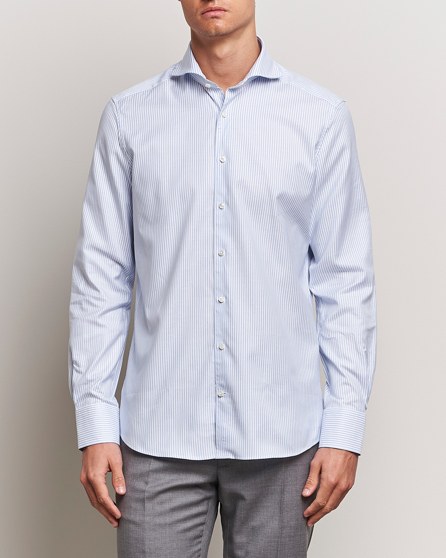 Heren | Stenströms | Stenströms | 1899 Slimline Supima Cotton Striped Shirt White/Blue
