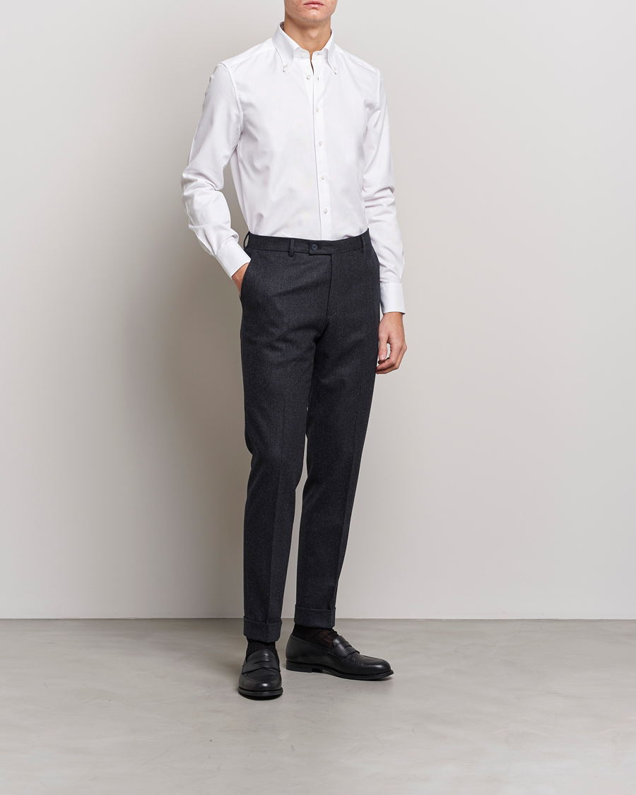 Heren | Zakelijke overhemden | Stenströms | 1899 Slimline Supima Cotton Structure Shirt White