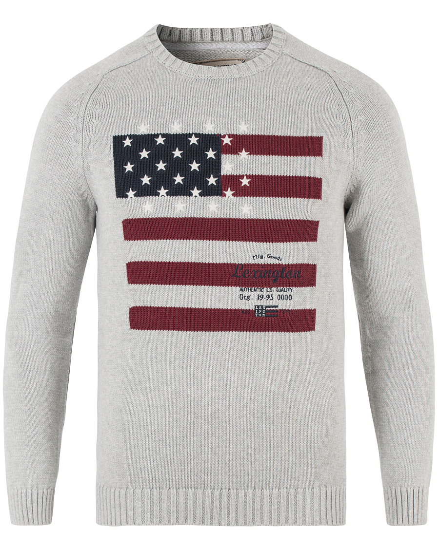 Heren | Truien | Lexington | Dylan Knitted Flag Sweater Light Warm Grey Melange