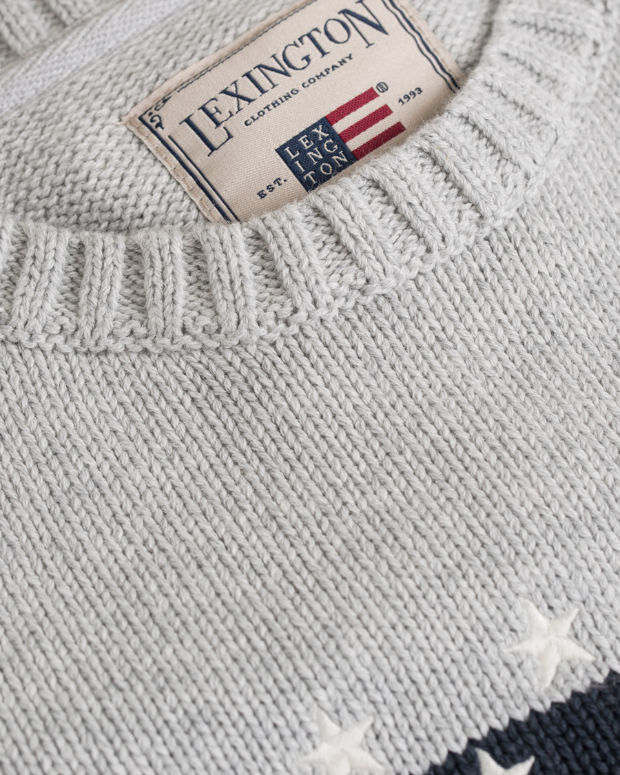 Heren | Truien | Lexington | Dylan Knitted Flag Sweater Light Warm Grey Melange