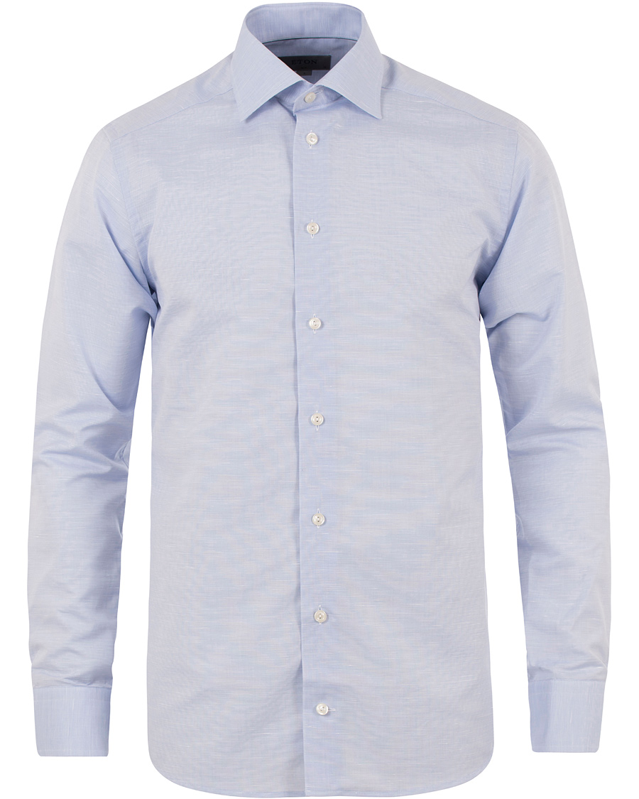 Heren | Overhemden | Eton | Slim Fit Poplin/Linen Shirt Light Blue