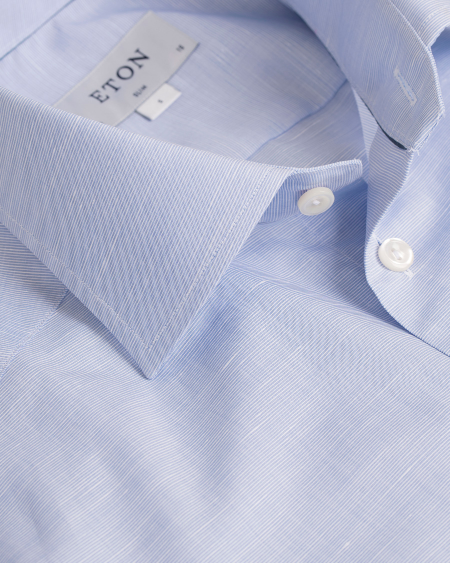 Heren | Overhemden | Eton | Slim Fit Poplin/Linen Shirt Light Blue