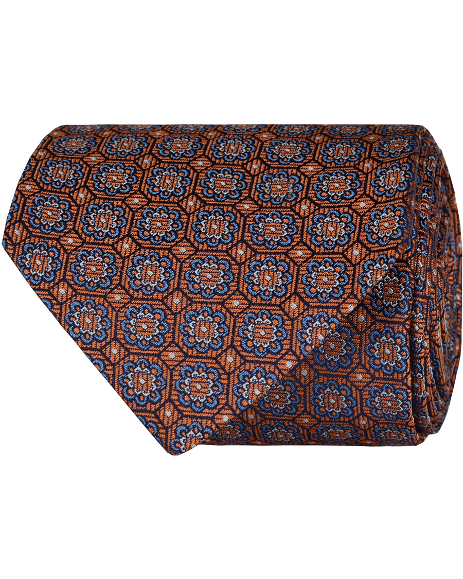 Heren | Eton Silk Woven Medallion 8 cm Tie Orange | Eton | Silk Woven Medallion 8 cm Tie Orange