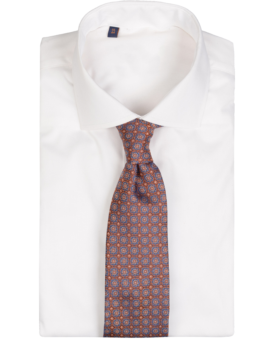 Heren | Eton Silk Woven Medallion 8 cm Tie Orange | Eton | Silk Woven Medallion 8 cm Tie Orange