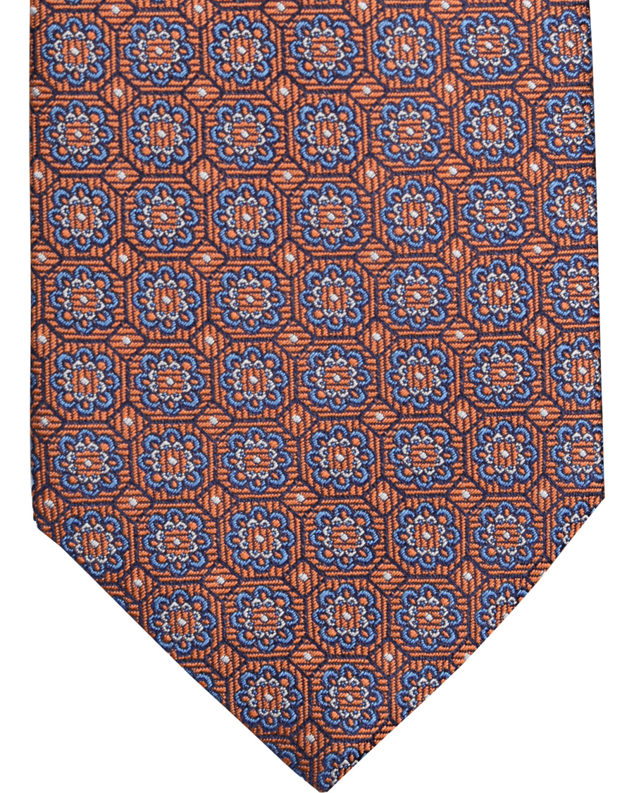 Heren | Eton Silk Woven Medallion 8 cm Tie Orange | Eton | Silk Woven Medallion 8 cm Tie Orange