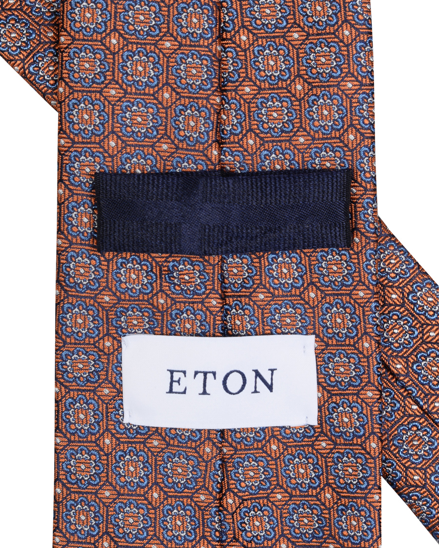 Heren | Eton Silk Woven Medallion 8 cm Tie Orange | Eton | Silk Woven Medallion 8 cm Tie Orange