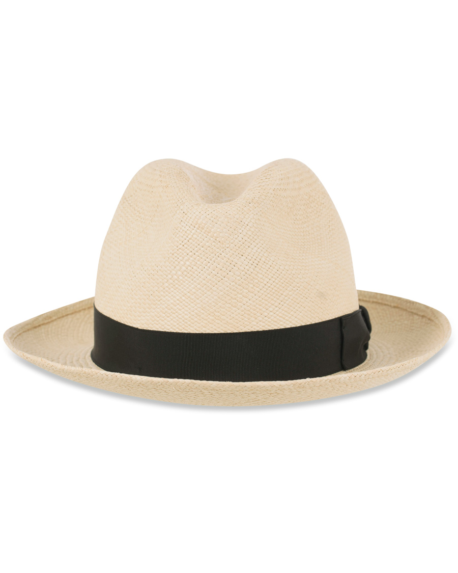 Heren | Borsalino Panama Quito Hat With Medium Brim Natural With Black | Borsalino | Panama Quito Hat With Medium Brim Natural With Black