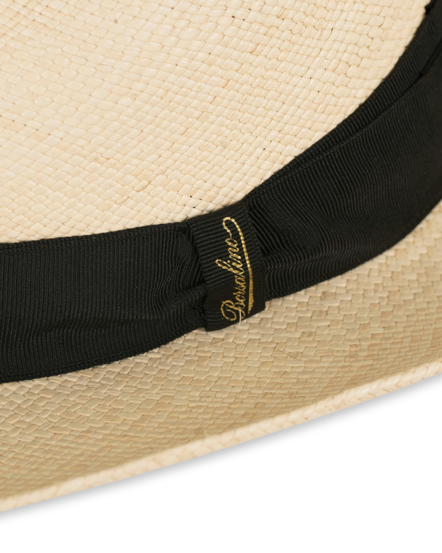 Heren | Borsalino Panama Quito Hat With Medium Brim Natural With Black | Borsalino | Panama Quito Hat With Medium Brim Natural With Black