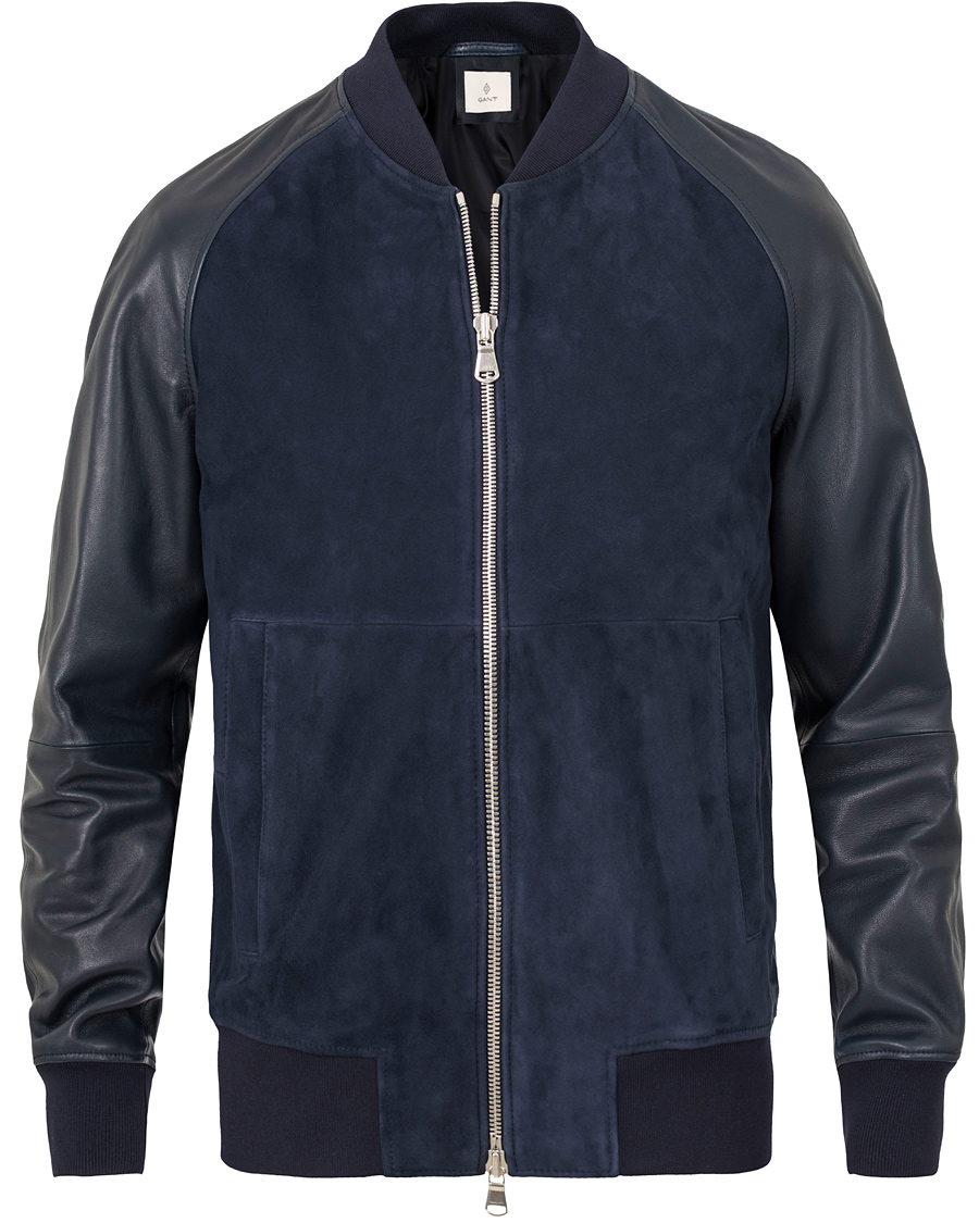 Heren | Jassen | GANT Diamond G | Leather/Suede Bomber Jacket Marine