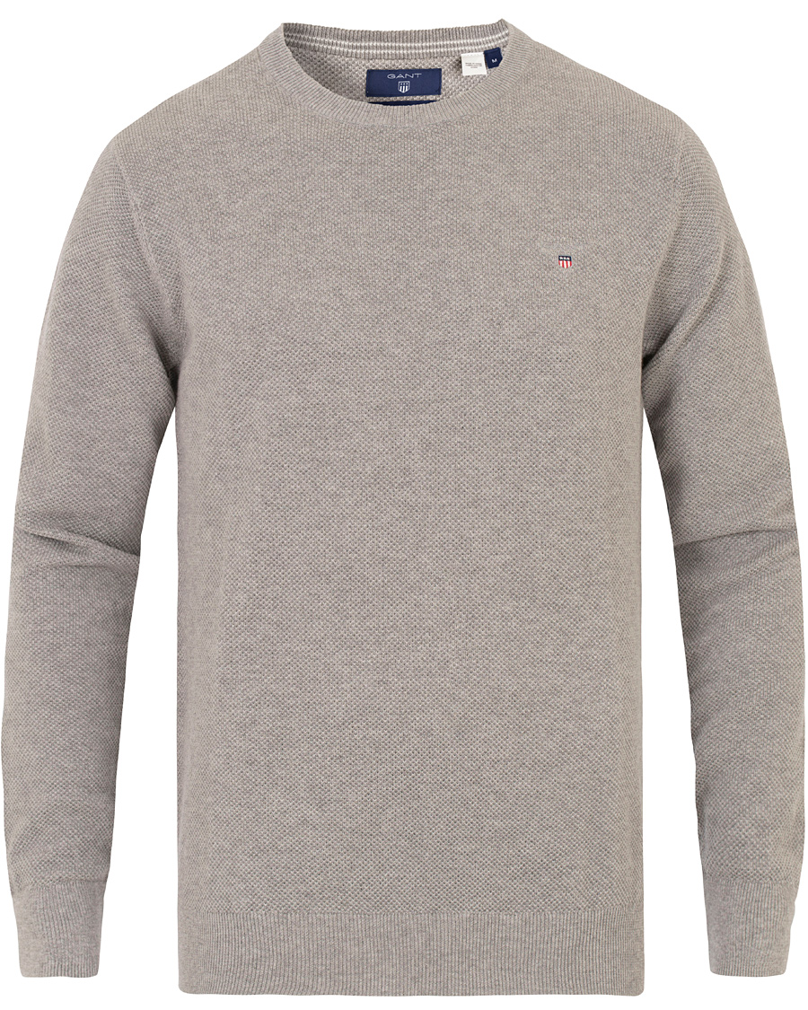 Heren | Truien | GANT | Cotton Pique Crew Neck Grey Melange