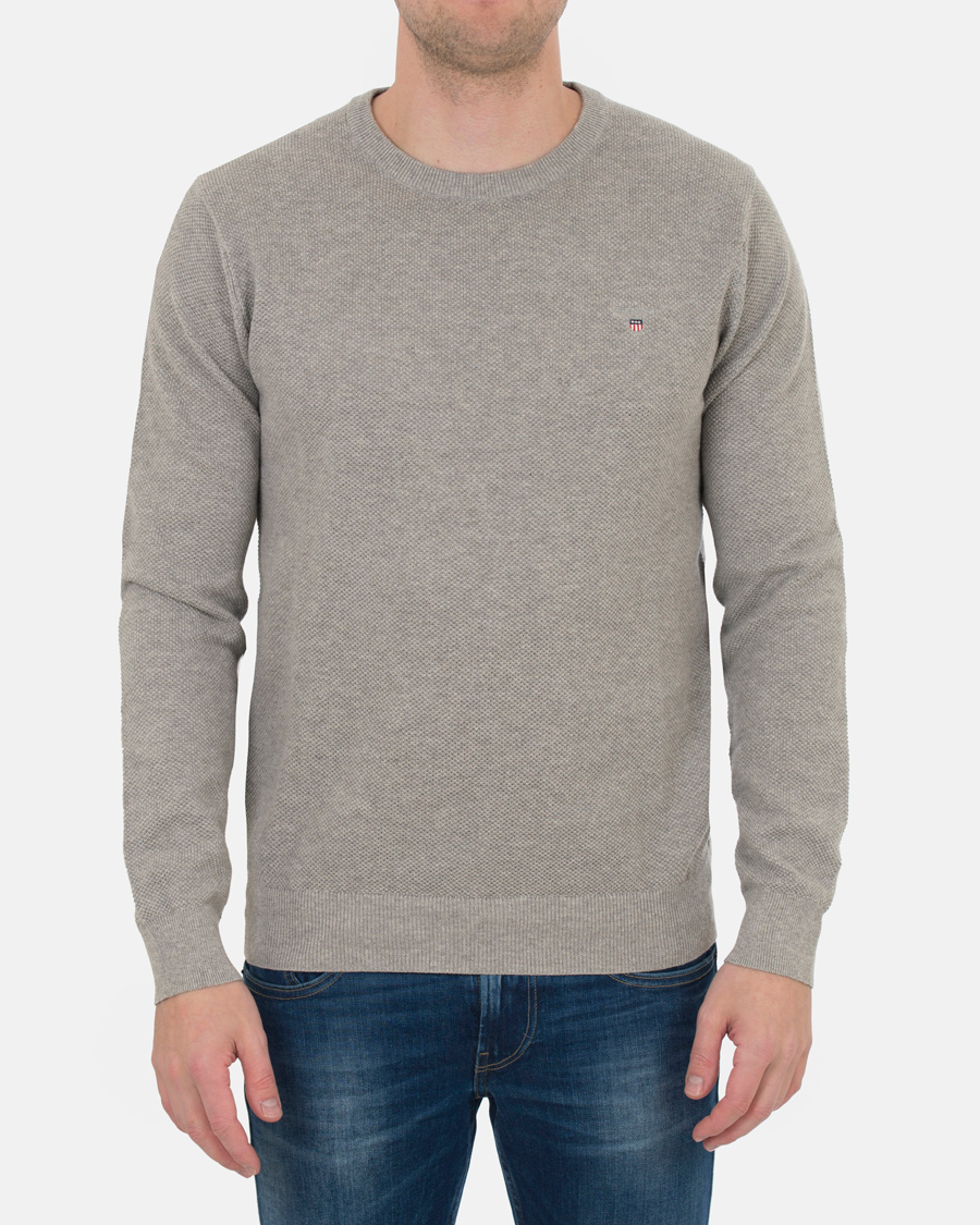 Heren | Truien | GANT | Cotton Pique Crew Neck Grey Melange